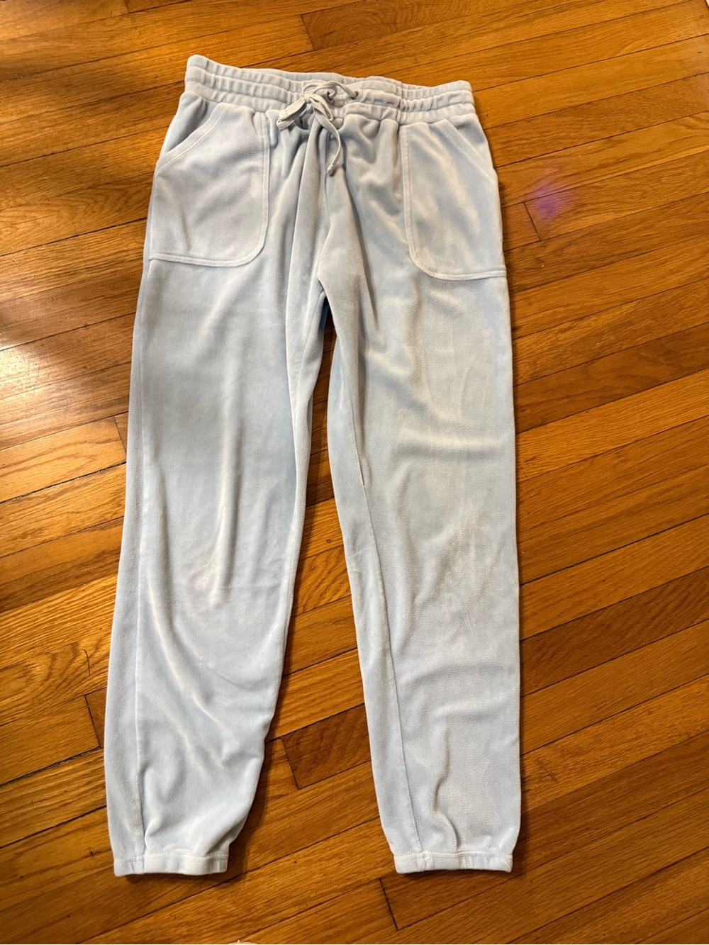 Free Press Pastel Blue Velour Drawstring Jogger Pants Size Medium Lounge Y2K